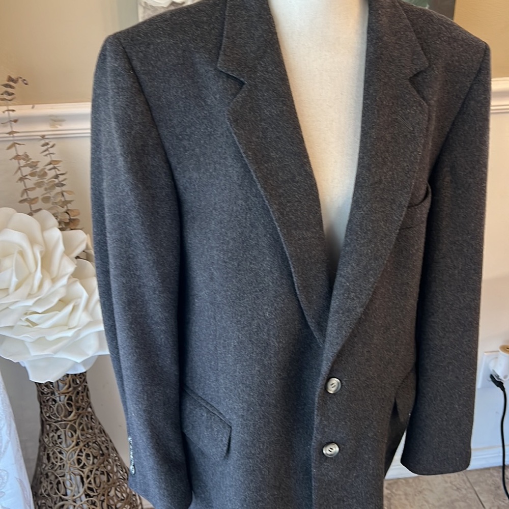Herm Rassel Charcoal Gray Cashmere Wool & Nylon Mens Blazer Sz Xl Estimate - Picture 4 of 16